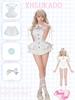 XHSUKADO Stage Costume Top and with Short and Korean Low Size L Women's 3-Piece Set, Bottoms, Ribbon, Sleeves, Lace, Ruffles, Style, Neck, Sexy, Cute,