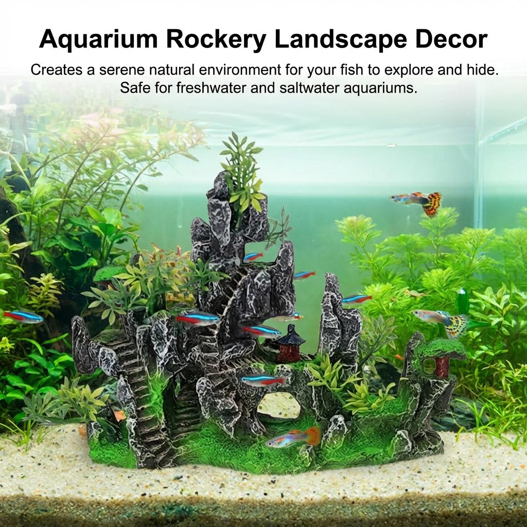 Aquarium Resin Rock Ornament Realistic Artificial Landscape Waterproof Fish Tank Decoration for Home and Office Decoration