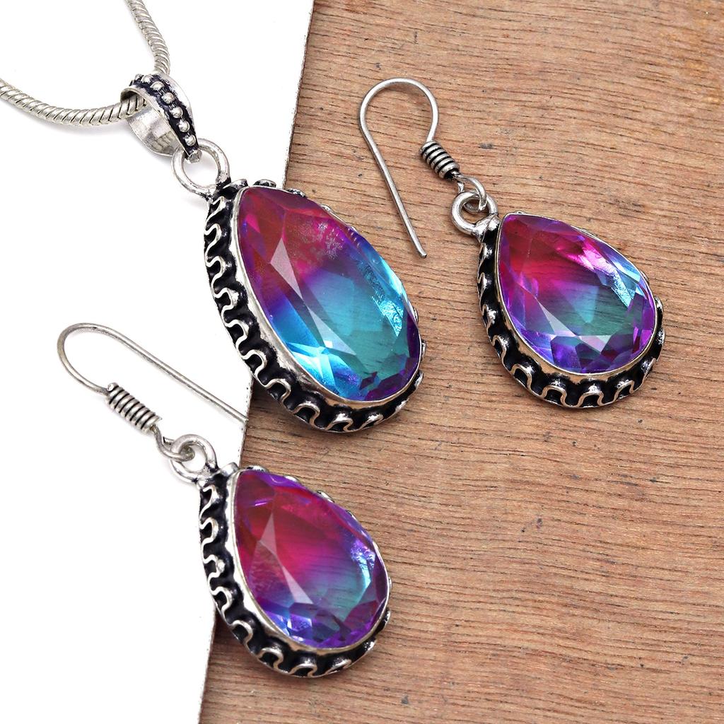 Tourmaline Set Gemstone Gift Wedding Party Bi-Color Pendant,Earring,Ring