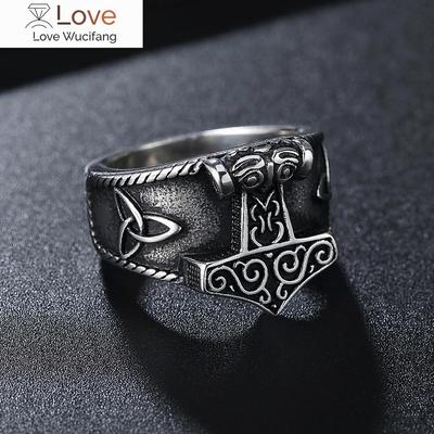 Vintage Viking Mjolnir Thor 'S Hammer Ring Men Nordic 316l Stainless Steel Odin Celtics Knot Amulet Ring Jewelry Gift