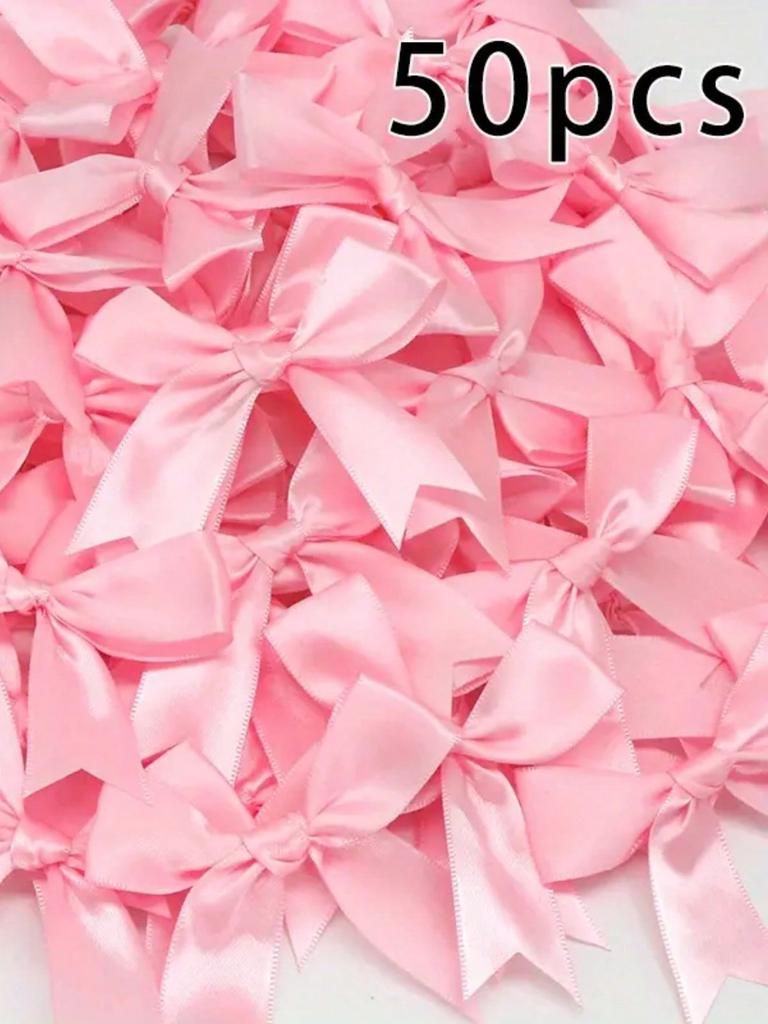 50pcs, Ribbon Bow Craft Bow Pink White Floral Gift Tie Wedding Decoration Bow Bow DIY Birth Party Baking Decoration