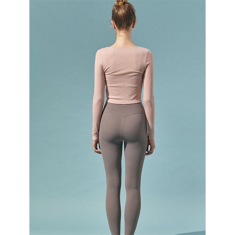 INS Outer Wear Long Sleeve Yoga Wear Bow Ballet Style Shoelace Blouse High Top Sports Workout Top Slim Elastic