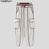 INCERUN Men Zip-up Waist Belt Casual Stitching Thin Harem Pants with Pockets