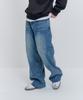 PSSHOPPER Curved Washed Wide Denim Pants [Dark Blue]