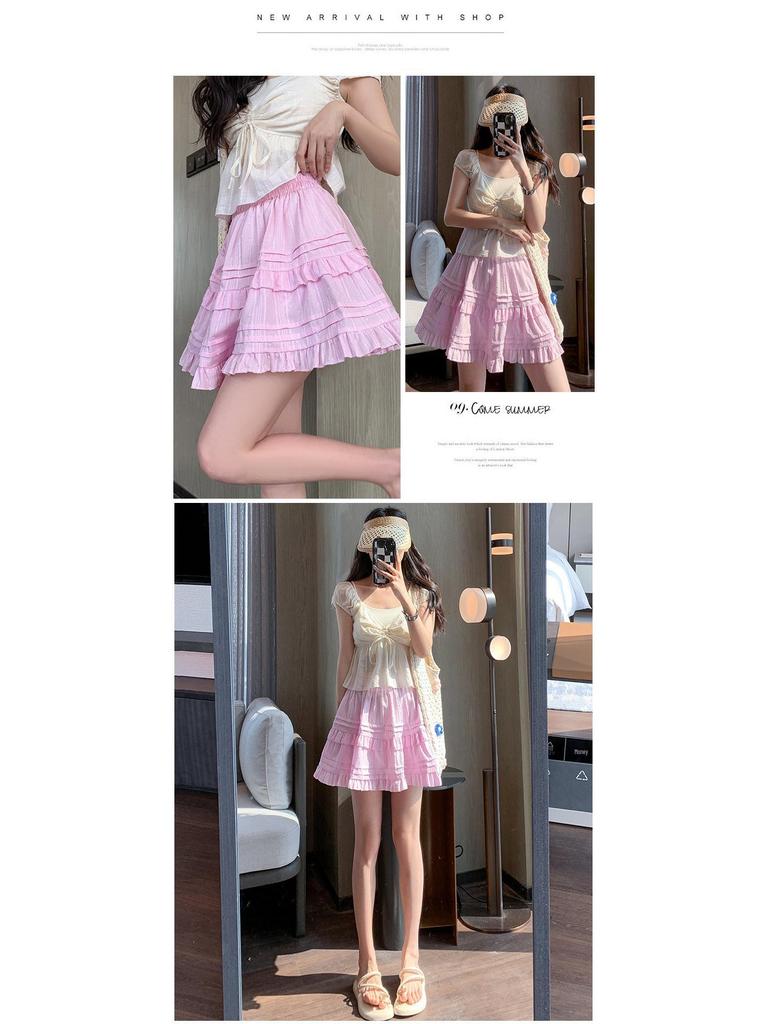 2025 New Summer A-Line White Lace Pleated Ballet-Inspired Skirt for Women