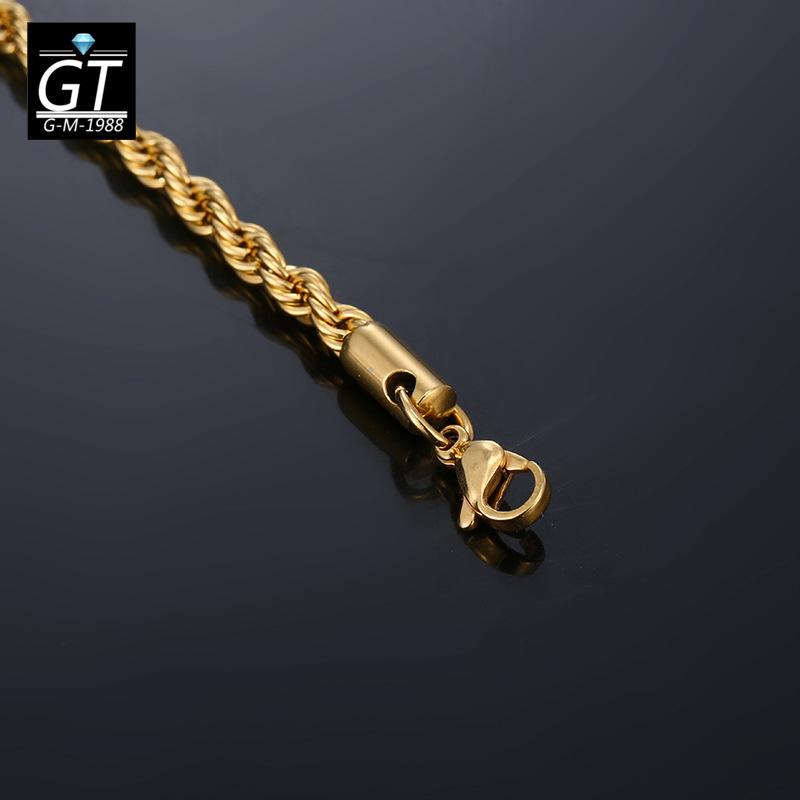 18K Gold Plated Wave Twist Chain Necklace Fashionable and Trendy for Couples 4mm Round Elements Electroplated Metal