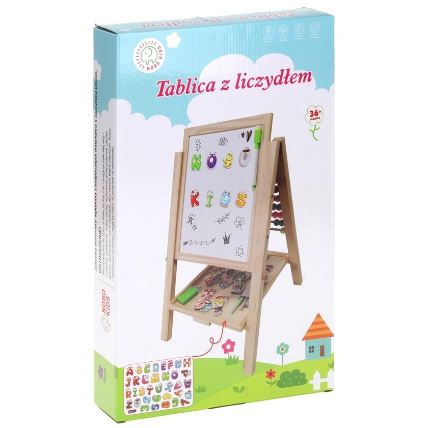Wooden Double-Sided Magnetic Chalk Board with Inscription Marker and Abacus