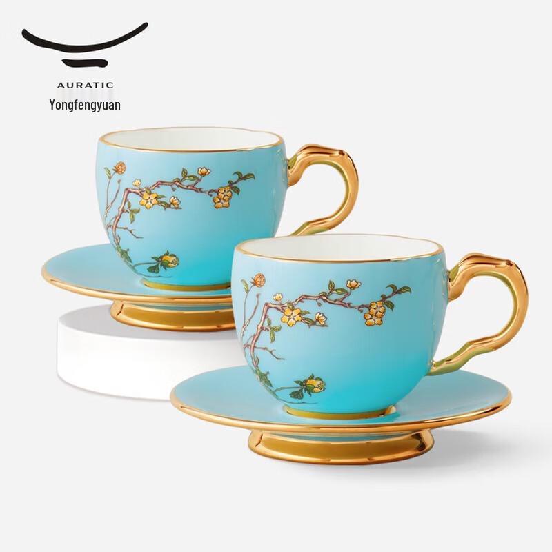 

Yongfengyuan Madam Porcelain West Lake Blue 150ml Ceramic Cup and Saucer Pair