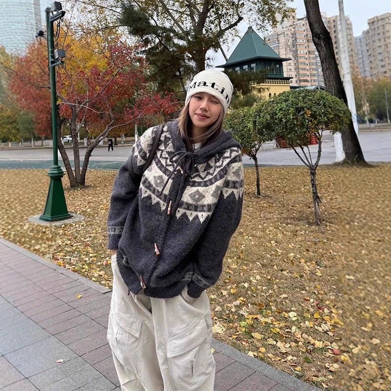 Unisex Heavyweight Hooded Cardigan Sweater - High-End Knit for Autumn/Winter