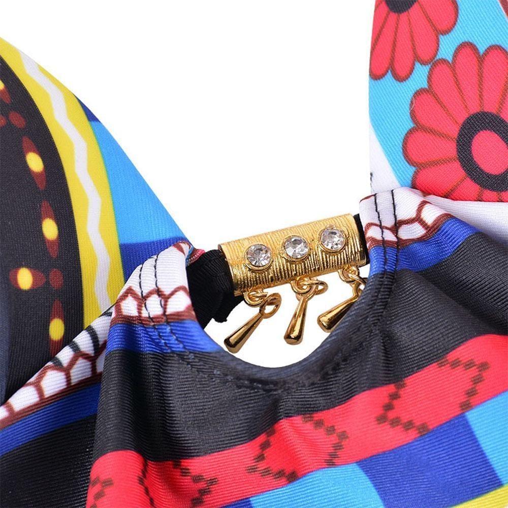Summer Sexy Hollow Out Spliced Printed Bandage Swimwear For Women In Premium Quality
