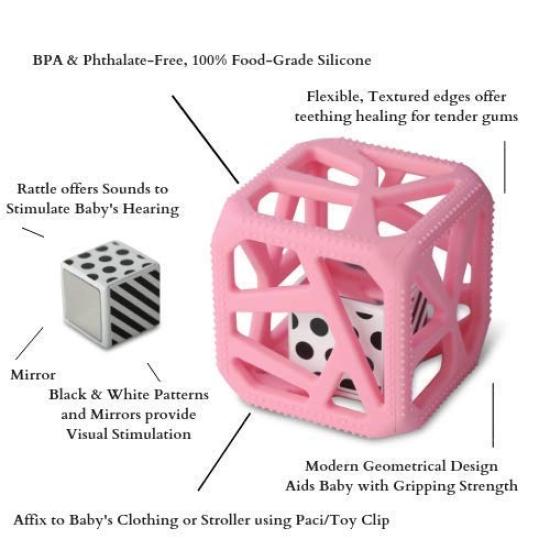 Malarkey Kids Chew Cube Teether Japanese Pacifier [Official Product] Toy, Pink, MK-CC05PI