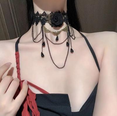 Cinturino da collo, Gotico di corte Collana Spicy Girl, Collana di pizzo, Collana girocollo con catenina clavicolare