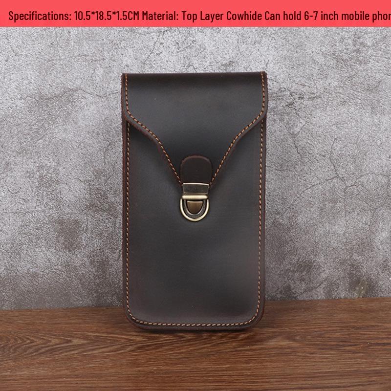 

Поясная сумка для телефона из кожи Crazy Horse - Ретро карман из коровьей кожи для телефонов 6-7 дюймов