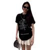 Damen Baumwoll T-Shirt im koreanischen Stil mit Buchstabenaufdruck, Kurzarm, lässig, figurbetont