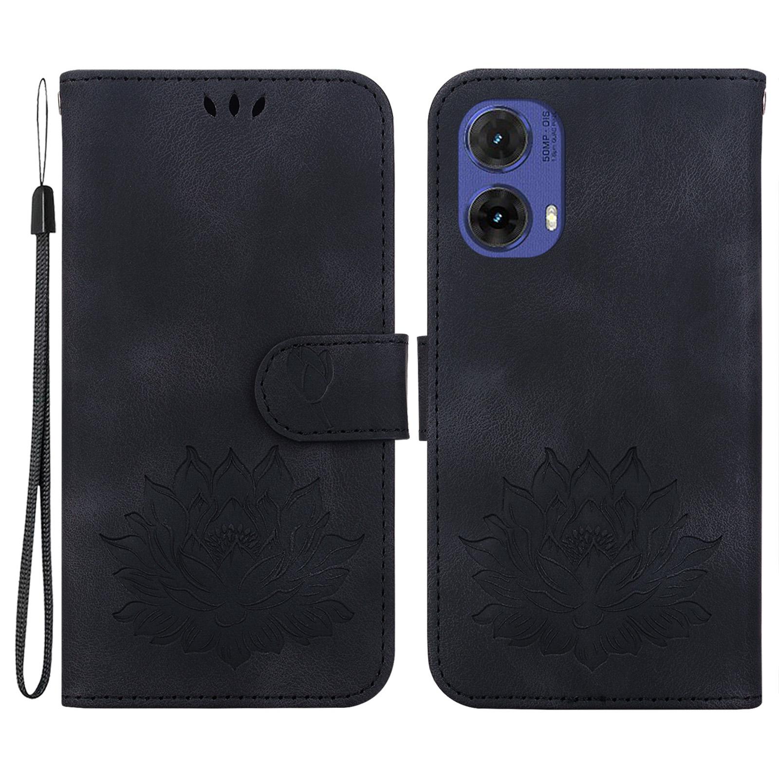 

For Motorola Moto G85 5G/S50 Neo 5G Wallet Case Lotus Imprint Leather Phone Cover Black