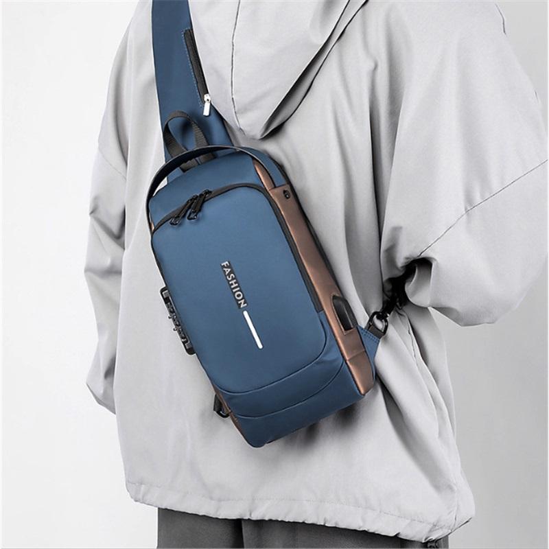 Herren Brusttasche Passwortschloss Diebstahlschutz Fahrradtasche Freizeit Outdoor Laufen Reise Hüfttasche Schulter Messenger Sportrucksack