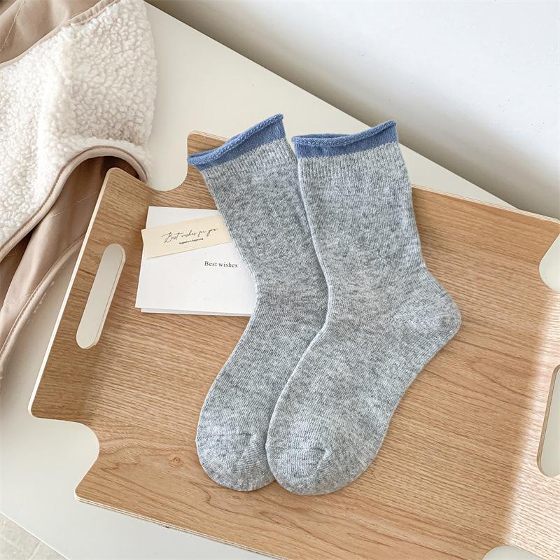 Grey Cashmere Socks Socks Thickened Warm Sheep Wool Stockings Rolled Hemmed Stacked Socks In Winter
