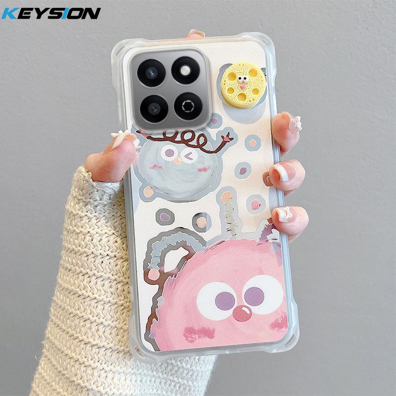 

KEYSION Crossbody Strap Phone Case for HONOR X7c Cute Cartoon Long Lanyard Mirror Shockproof Cover for Huawei Honor 200 Smart 5G for Honor 200 Smart