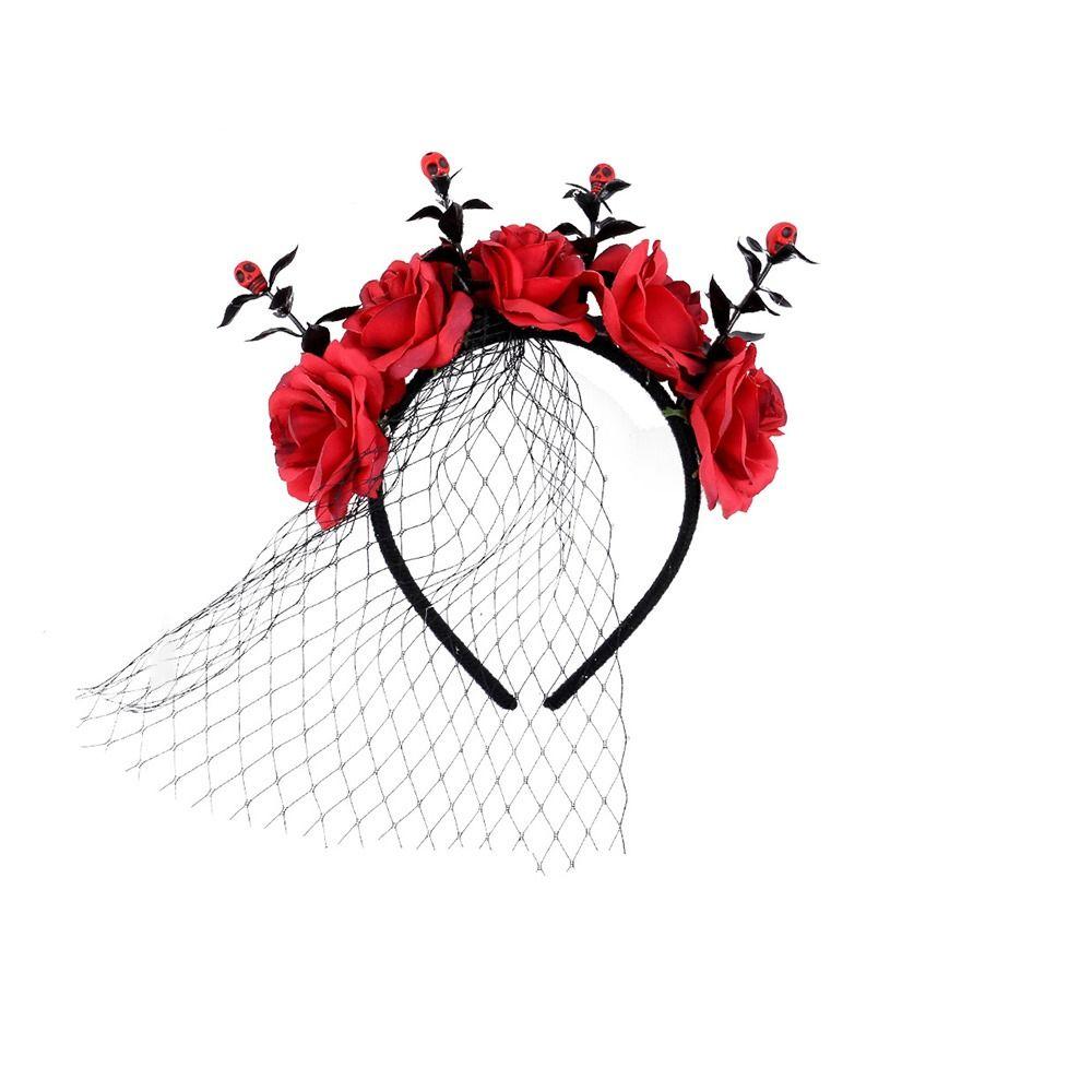 with Veil Halloween Rose Flower Headband Festiva Party Day of The Dead Headpiece  for Women