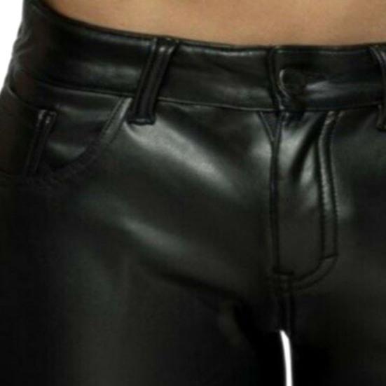 Shorts für Herren, Kunstleder, einfarbig, weicher Knopf, Reißverschluss, Taschen, glatt, schmale Passform, mittlere Taille, Übergröße, Party- und Club-Mini-Shorts