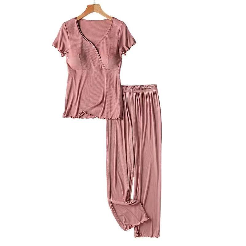Maternity Short-Sleeve Pajama Set for Nursing and Postpartum Care