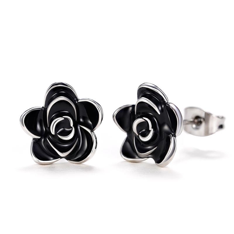 Huian Classic Camellia Flower Stud Earring Delicate Women Accessory  Daily Wearing Party Earring with White/Black Flower Jewelry