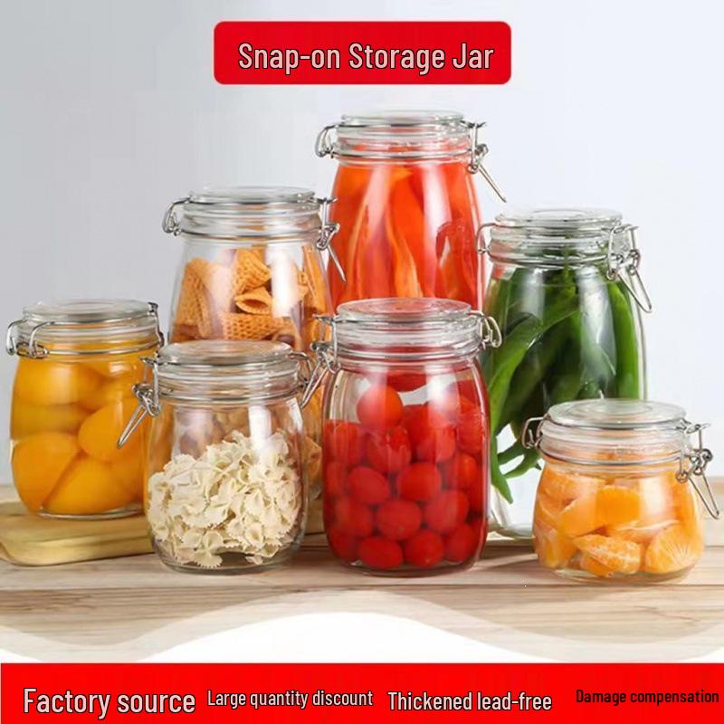 Glass Storage and Pickling Jar with Buckle Seal for Wine, Tea, Honey, and Jam