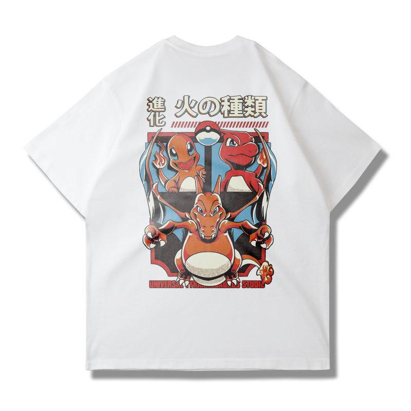 T-shirt Manches Courtes Thème Pikachu Pokémon Nouvelle Collection pour Hommes et Femmes Extra Épais Coupe Ample avec Épaules Tombantes