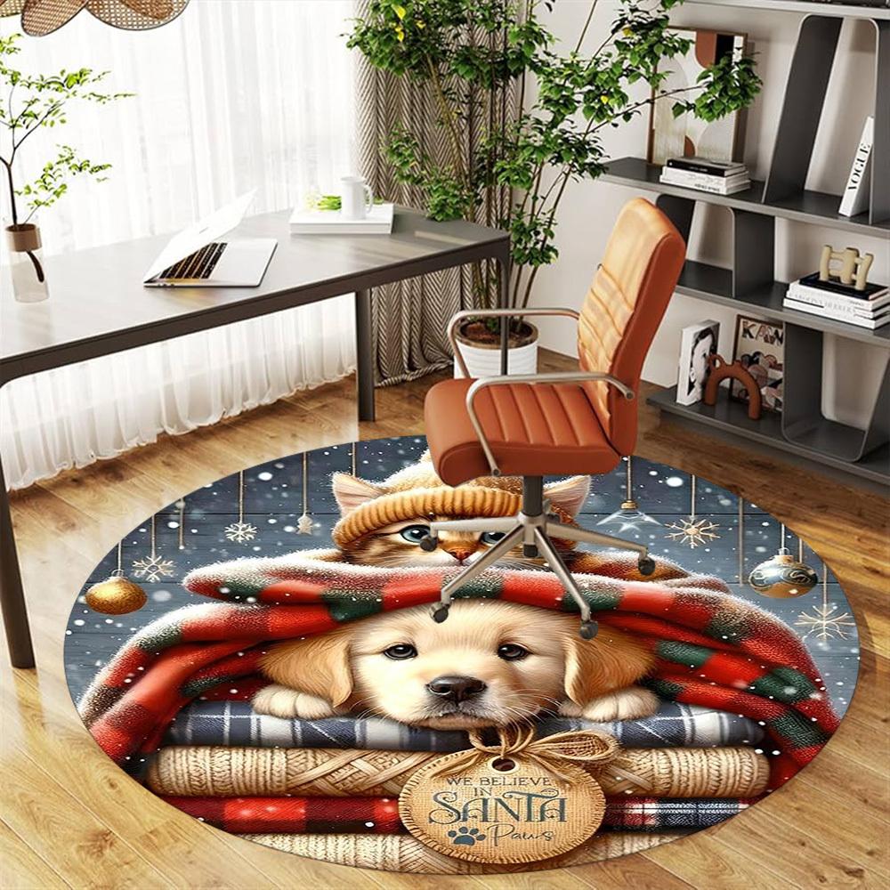 1 Stück Santa Paws Büro Runder Teppich, Unter Bürostühlen Schlafzimmer Wohnzimmer Heimdekoration, Teppich für Büro, -1110281
