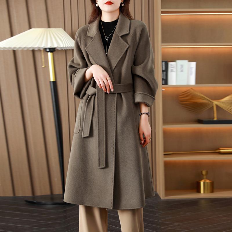 100% Wool Women Coat TIDENOVEL Autumn Wool Long Coat Handmade Pea Coat Winter Warm Wool Long Jacket Overcoat