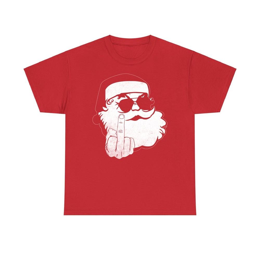 Santa With Middle Finger Christmas Tshirt Offensive Funny Santa T Shirt S