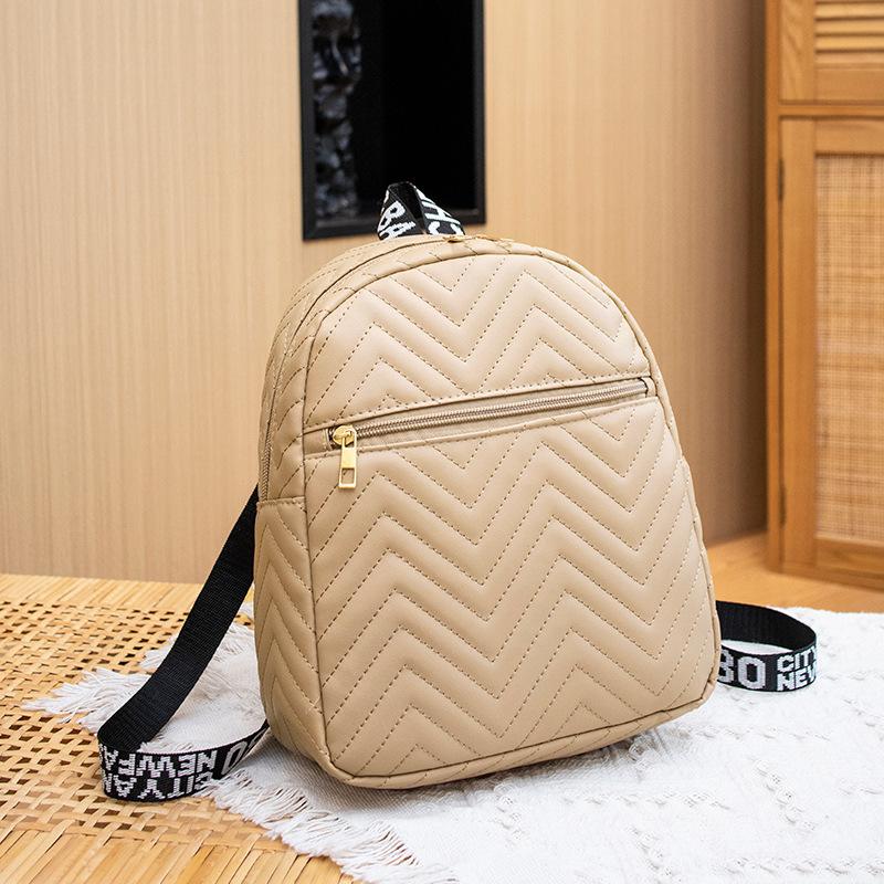 Large Capacity Backpack Ins Korean Version Versatile Letter Shoulder Strap, Fresh And Simple V-shaped Diamond Grid Backpack