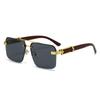 Box Sunglasses, Gu Shuangqiao Frameless Glasses, Wooden Temple Light Polycarbonate Frame, Half Frame Cut Edge Sunscreen Sunglasses