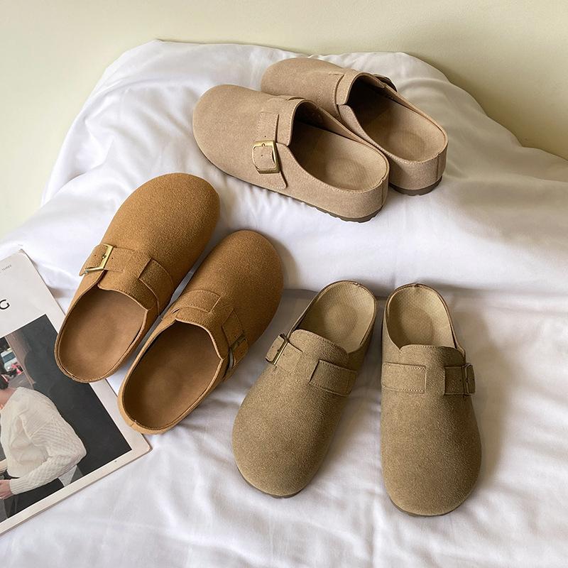 Boken Shoes French Retro Baotou Half Slippers Women's Lazy Single Shoes 2025 Spring and Summer New Flat-bottomed Boken Shoes