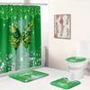 4 Sztuki Luksusowy Zestaw Łazienkowy Zielony Motyl, Wodoodporna Zasłona Prysznicowa z Antypoślizgowymi Dywanikami, Mata Kształcie U Pokrycie Deski Sedesowej, 12 Haczyków
