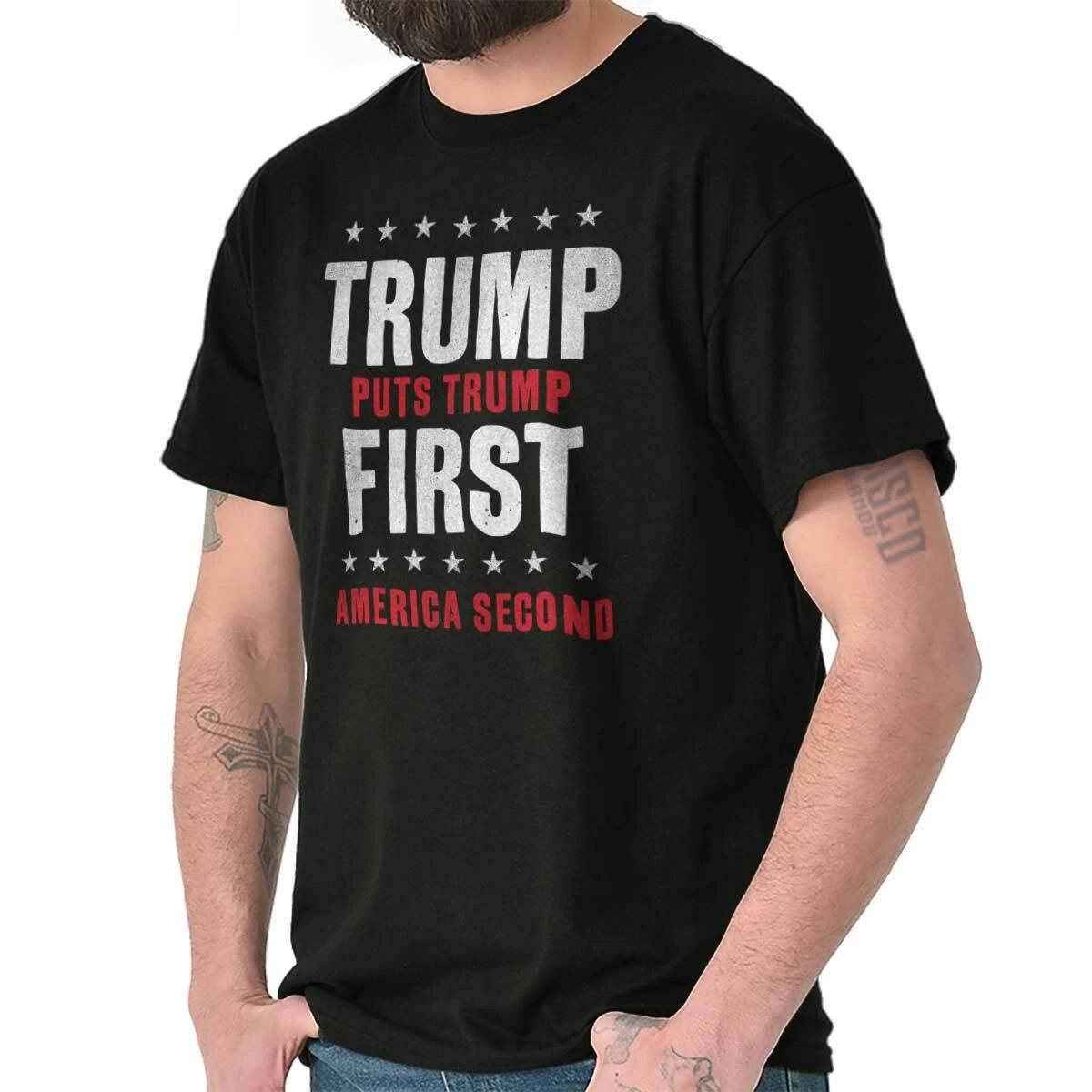 Trump First America Second Political Election Womens or Mens Crewneck T Shirt Te XXL