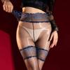 New Camellia Lace Waist One Line Crotch Pantyhose 3D Oil Shiny Silky Transparent Pole Dance Clubwear Fake Thigh High Stockings