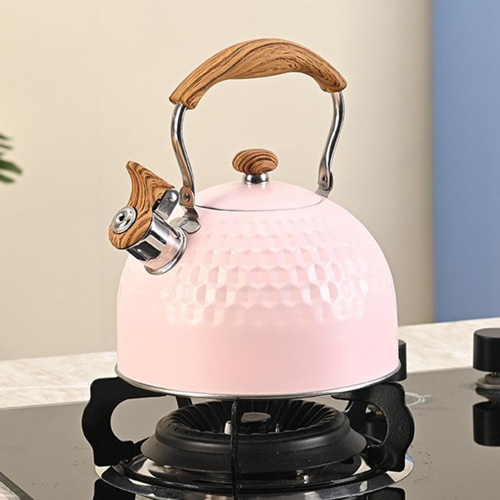 2.5 Quart Whistling Tea Kettle For Stove Top Food-grade Stainless Steel Silicone-coated Wood Handle Spout Cover Fast Heating