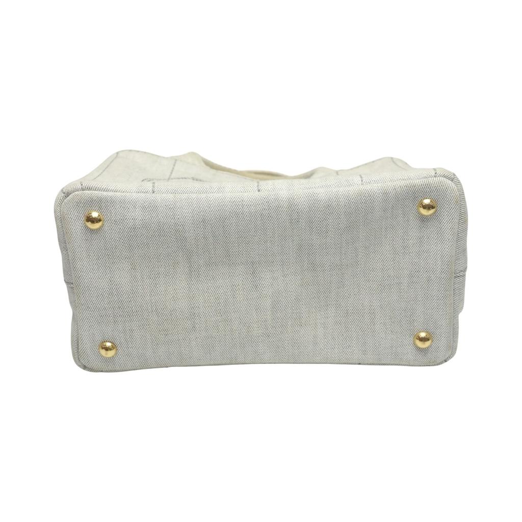PRADA canvas Canapa Tote Bag denim Bianco Women 1BG439 Used