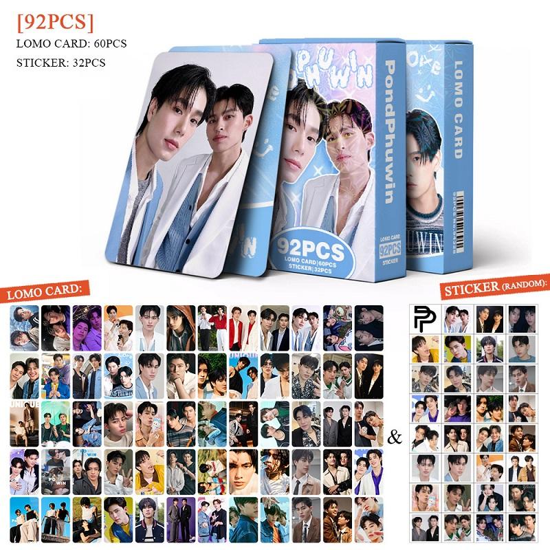 Set da 92 Pezzi PONDPHUWIN Stella Thailandese Laser Lomo Card Dramma CP Pond & Phuwin Carte Fotografiche Olografiche con Adesivi