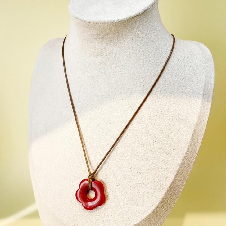 Hollow Flower Red Acrylic Pendant Clavicle Chain Floral Jewelry Gift Beach