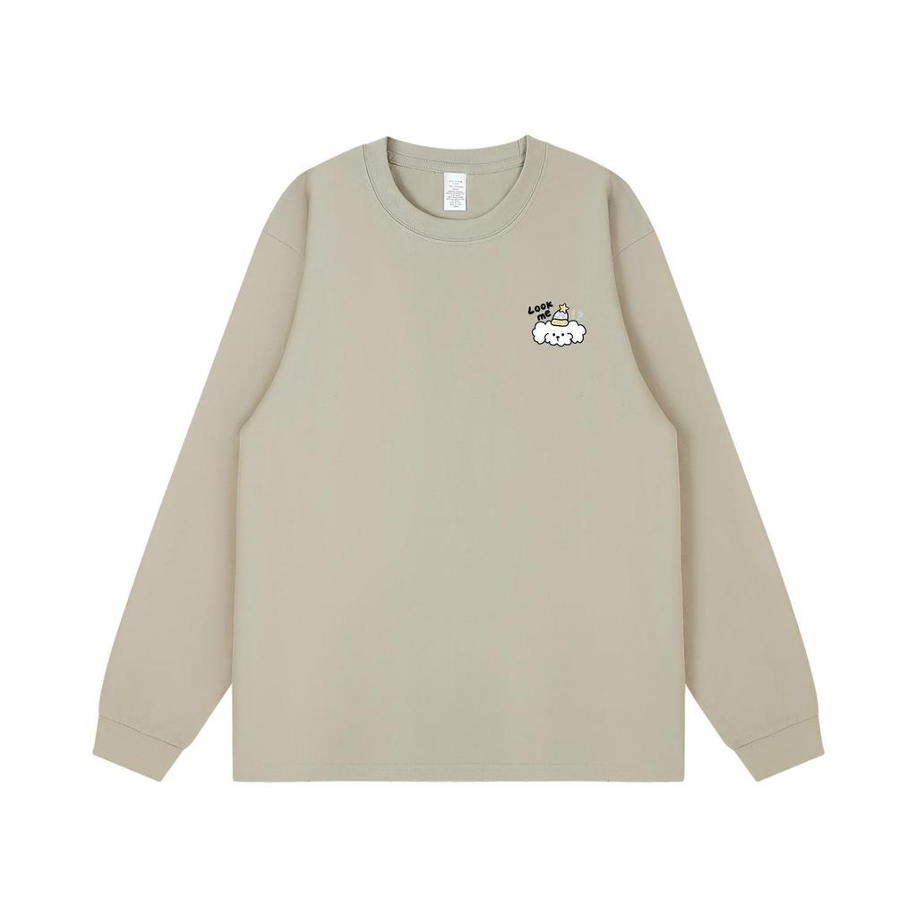 Trendy Korean Style Versatile Cute Print Cuffed Long Sleeve Couple T-Shirt