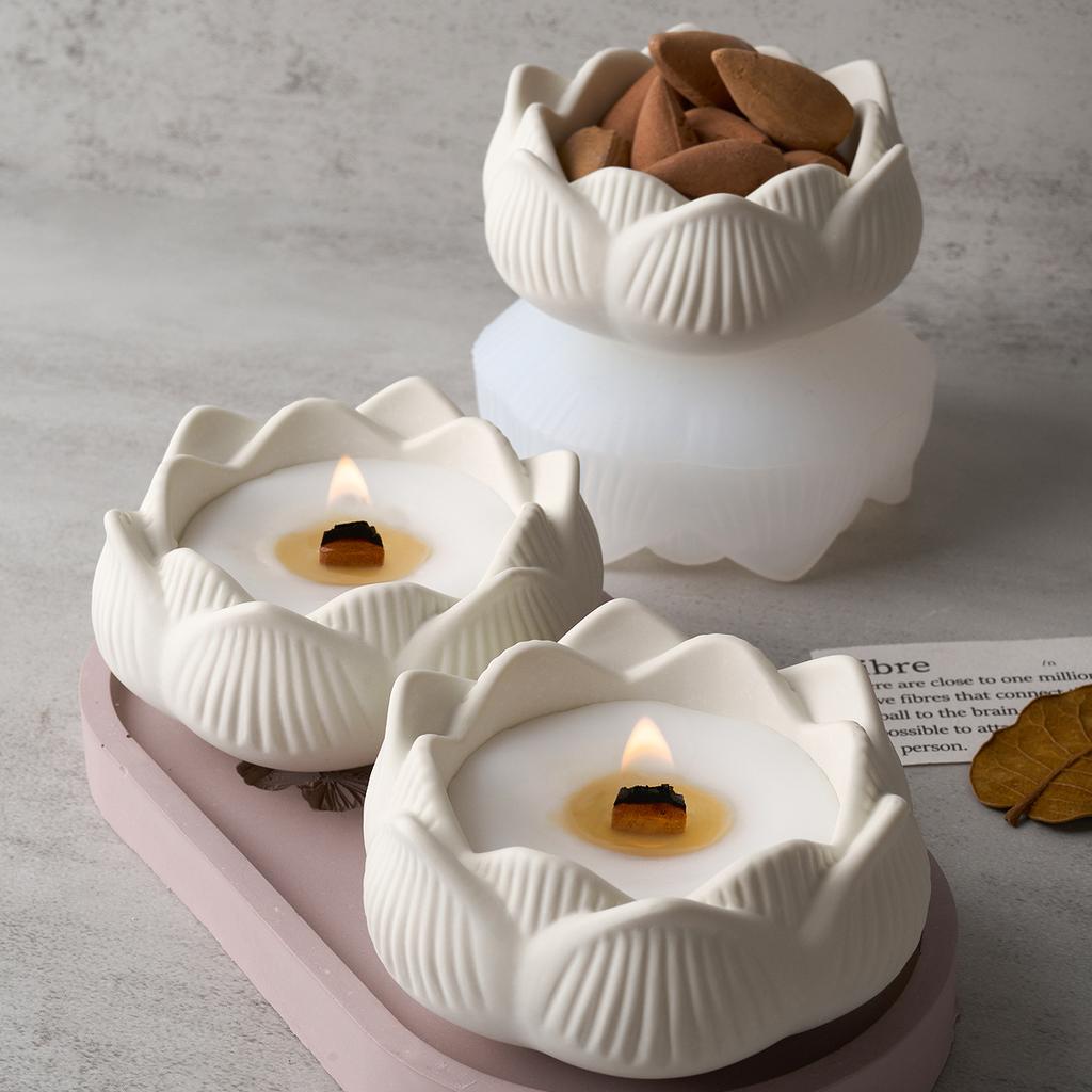 Lotus Candle Holder Silicone Mold Ashtray Storage Box Making  DIY Plaster Concrete Resin Planter Casting Molds Home Craft Decor