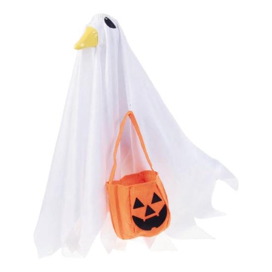 Festive Halloween Ornament Goose Outfit, Ghost Porch Clothes with Pumpkin Bag for 23" Seasonal Holiday Decoration Statue, Party Accessory Outdoor