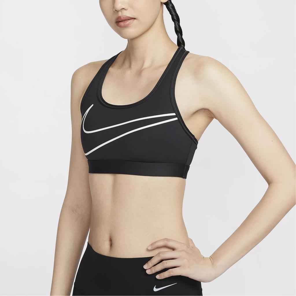 Nike Swoosh Medium-Support Logo Print Casual Comfortable Sports Bra Women Underwear Gray Black HJ8132-045