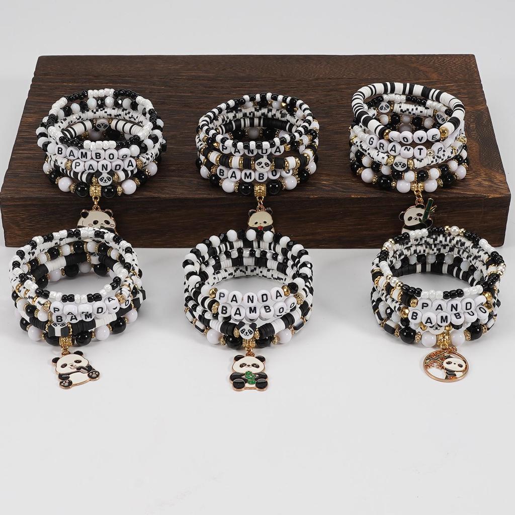Bohemian Panda Handgefertigtes Perlenarmband-Set - 5 Stück
