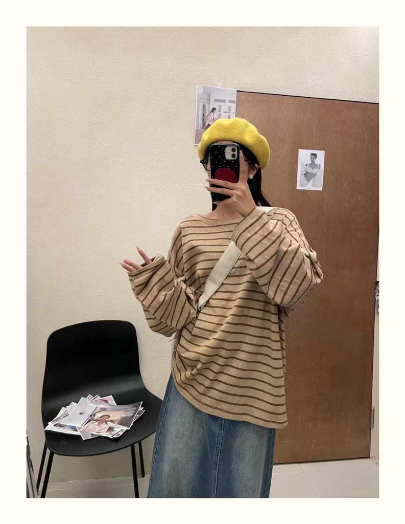 Da 7 Women's Spring Plus Size Korean Striped T-shirt