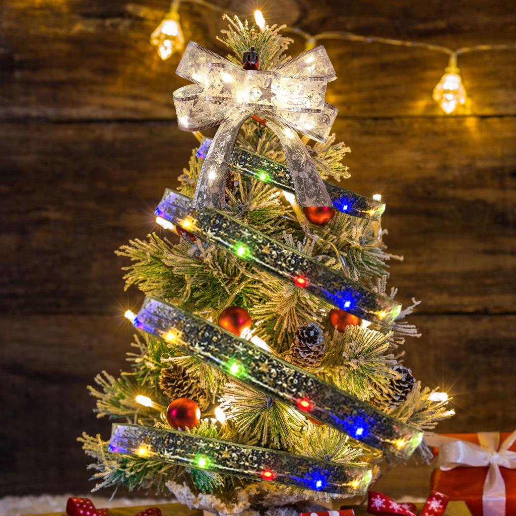Christmas Ribbon LED String Lights, Christmas Decorations, Christmas Tree Ornaments, Gifts, Hot Foil Double-layer Ribbon