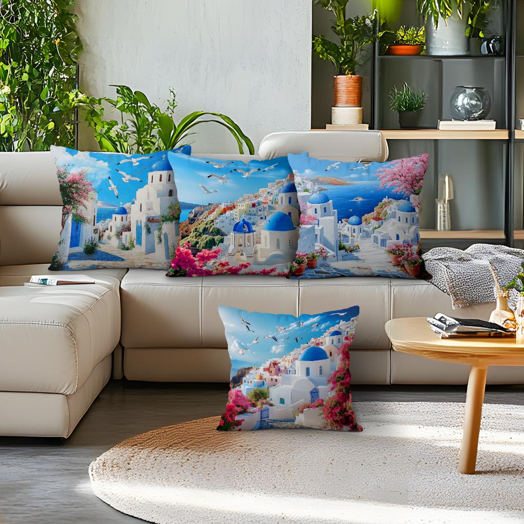 Greece Santorini Scenery Cushions Pillowcase Cushion Cover Throw Pillow Sofa Decoration Pillowcover Home Car Sofa Decor