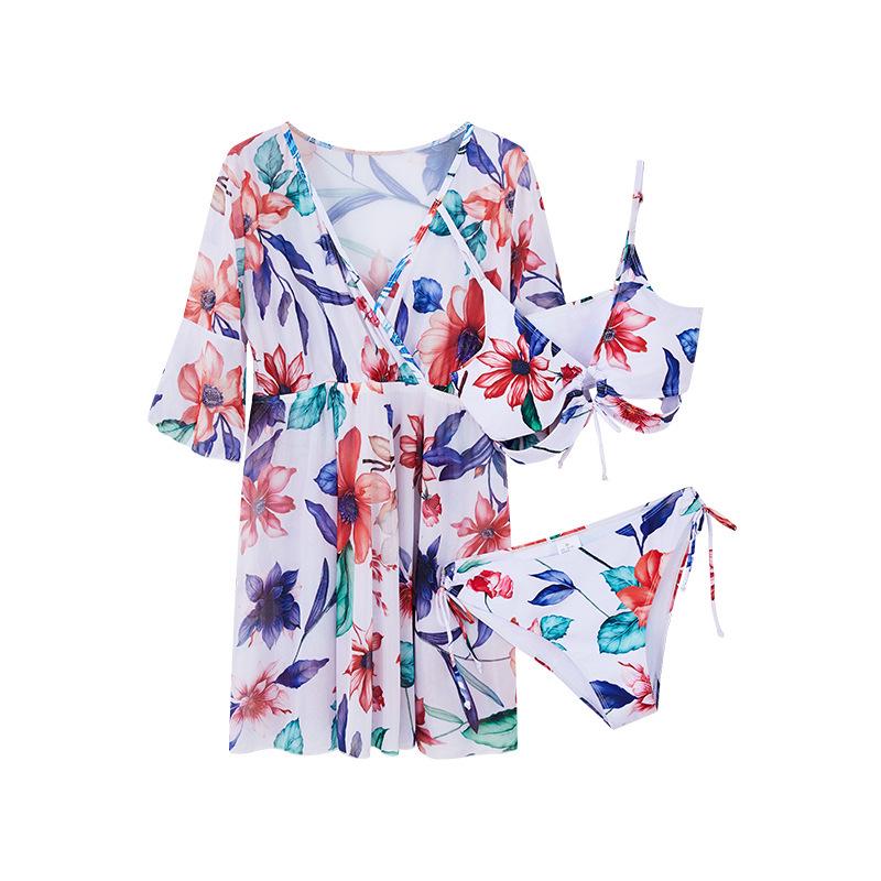 High-End Sun Protection Three-Piece Bikini Set with Cover-Up for Women